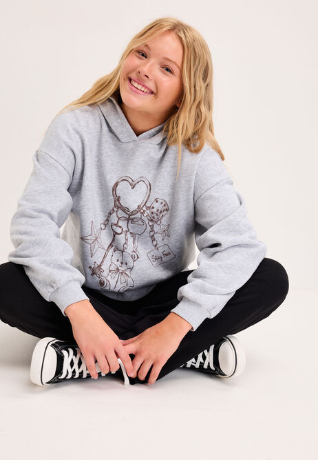 Older Girls Grey Bear Keyring Oversized Hoodie
