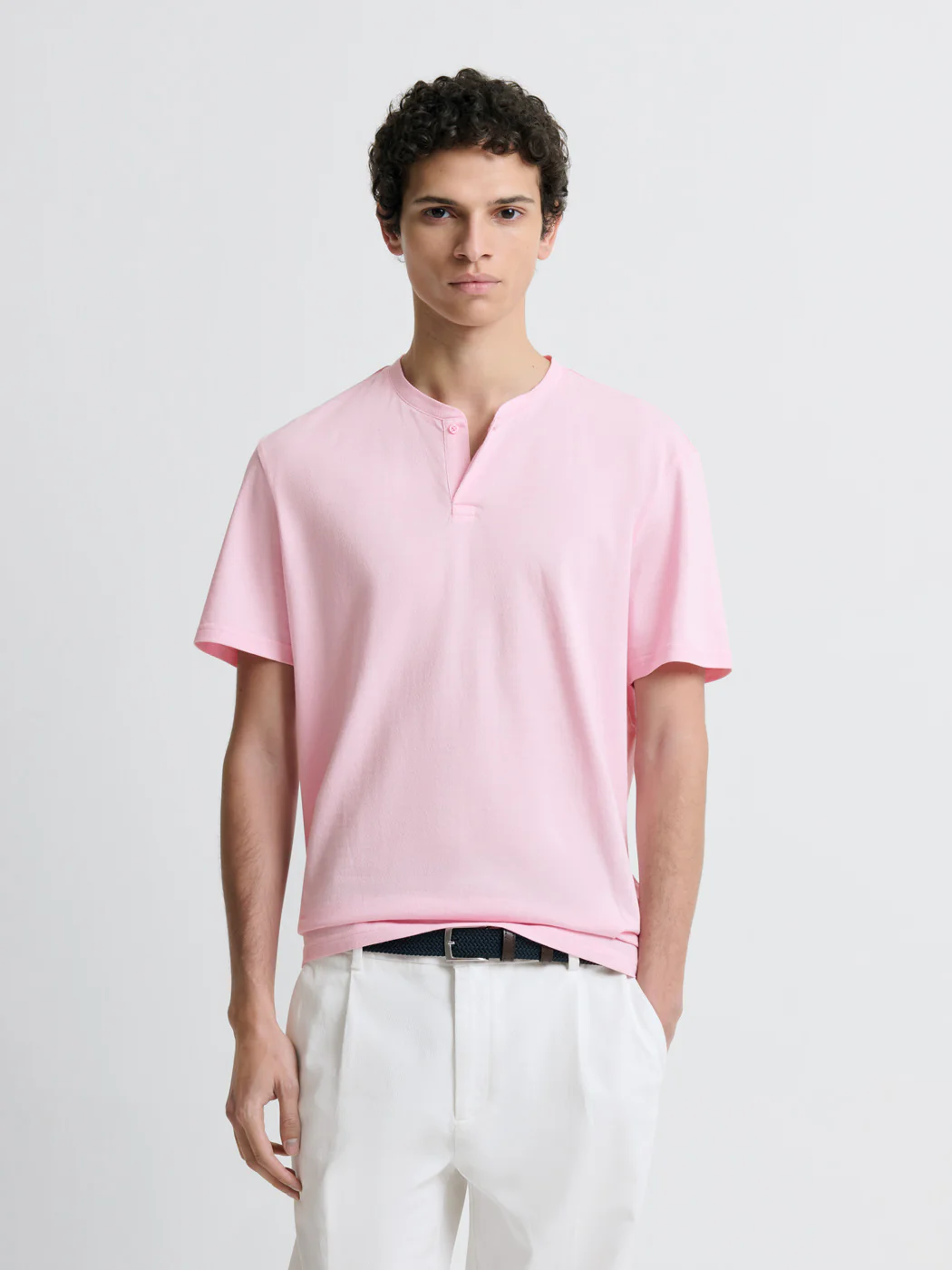 T-shirt col tunisien en coton