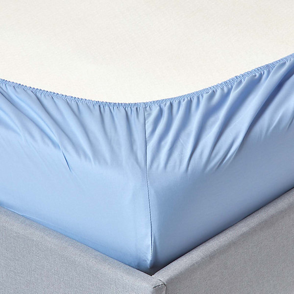 Drap-housse bleu 100% coton égyptien 200 fils 90 x 190 cm - HOMESCAPES