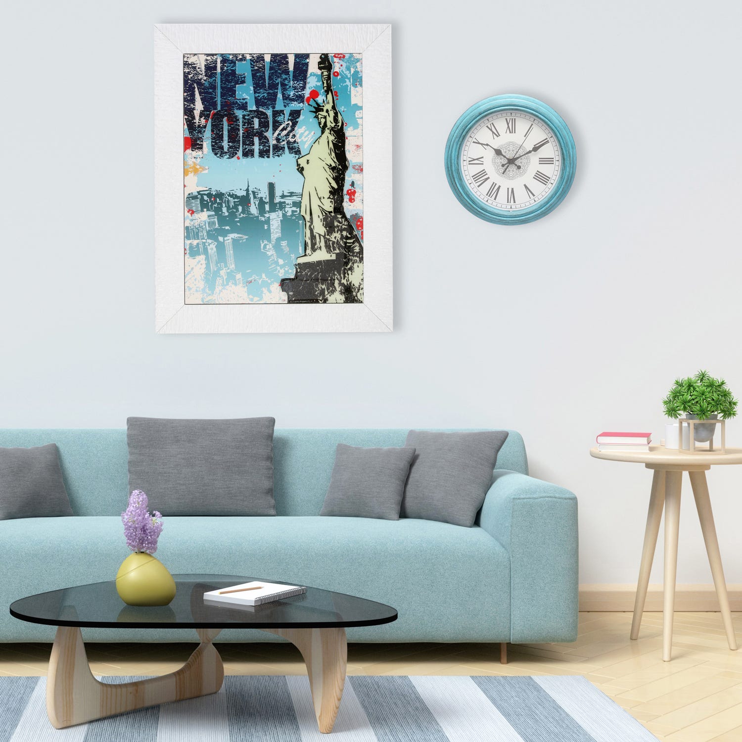 Quadro New York con cornice con argento Miro Silver, 70x70 cm