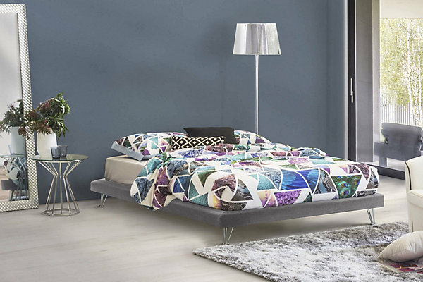 Lit double Arbatrax, Lit fixe en tissu avec pieds, 100% Made in Italy, adapté pour matelas 160x190 cm, Gris