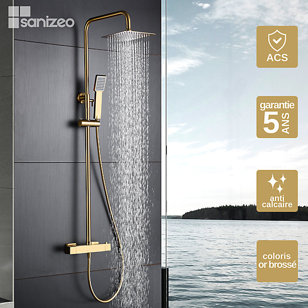 Colonne de Douche Thermostatique Anti-Calcaire Or Brossé IMEX ART BTAR025/OC