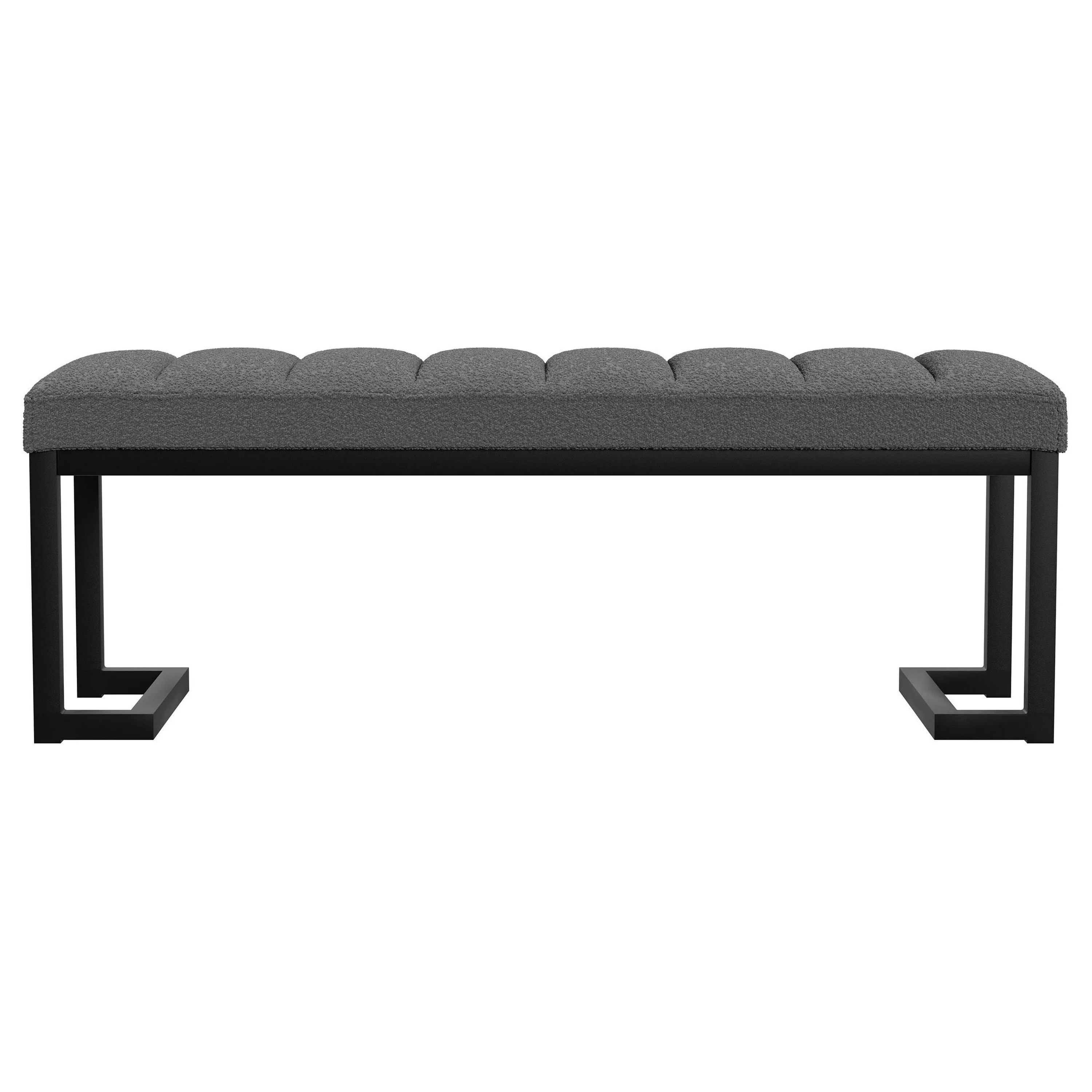 Mezza Accent Bench, Tufted Gray Boucle Fabric, Black Metal, 48 Inch