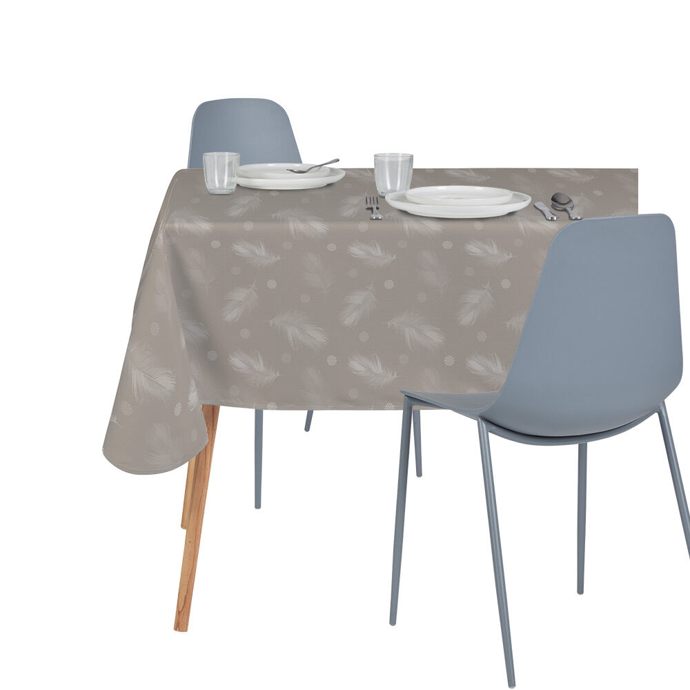 Nappe anti tâches imprimé plume marron 140x250 cm
