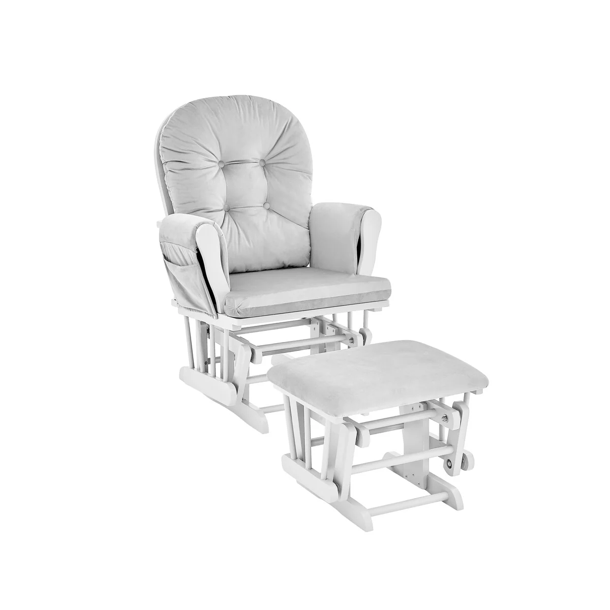 Suite Bebe Mason Glider and Ottoman White Wood and Gray Fabric
