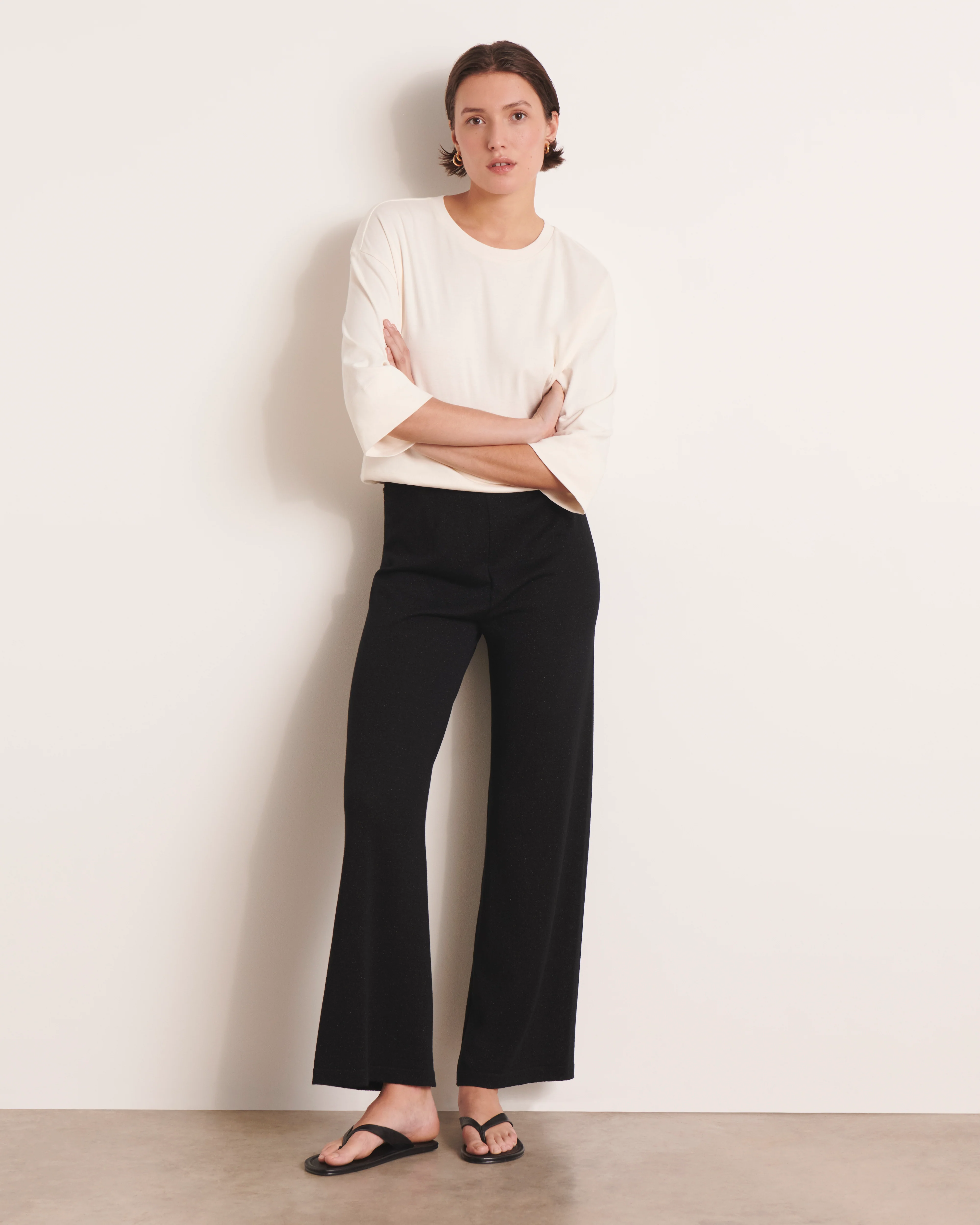 Pantalon large noir en maille jersey irisée YELLOW13/13157/921