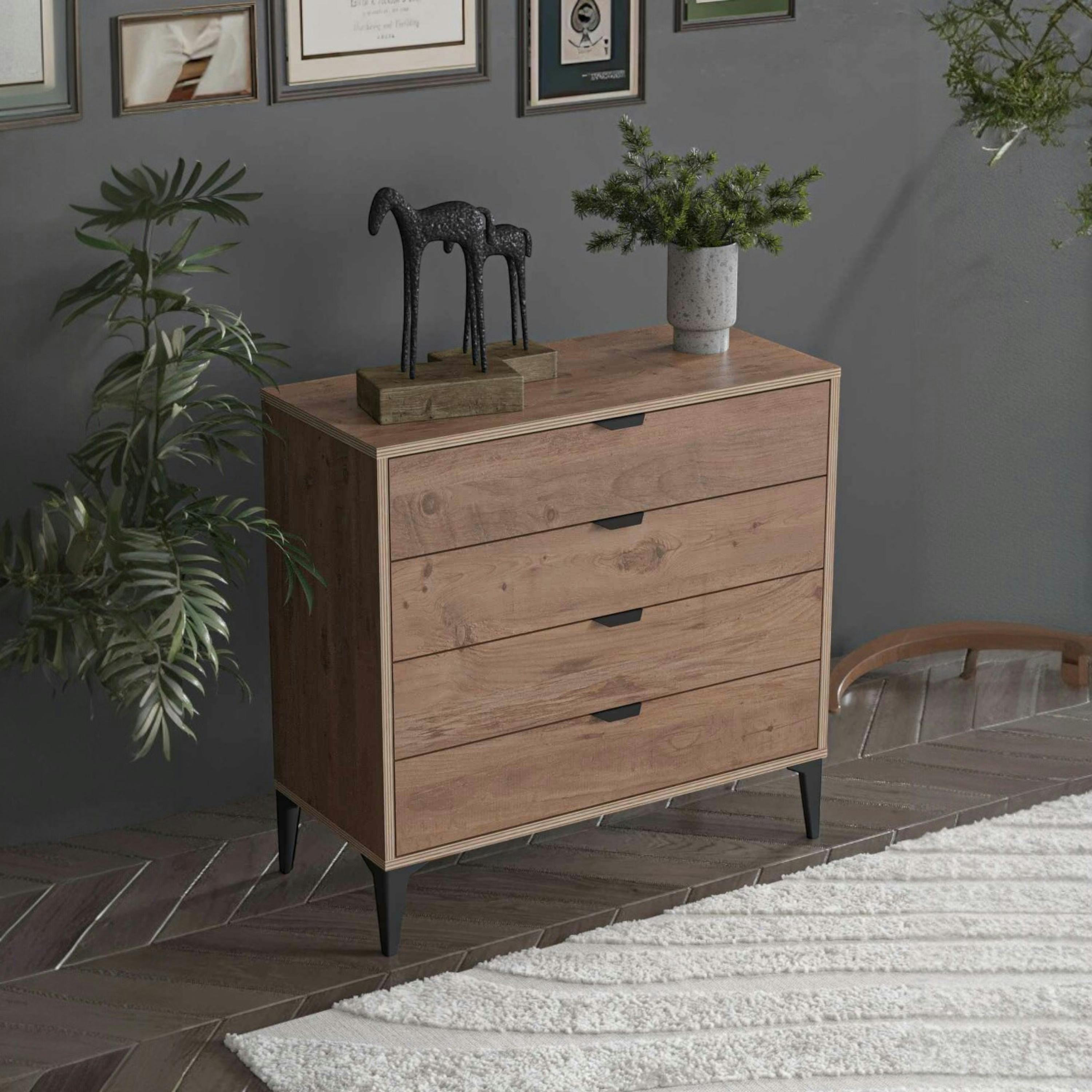 Commode 4 tiroirs décor pin moderne BYRON