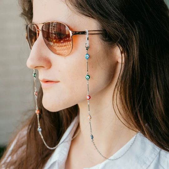 The Colourful Aura 70 cm Colourful Evil Eye Glass Chain And Reading Glass Detachable Chain Holder