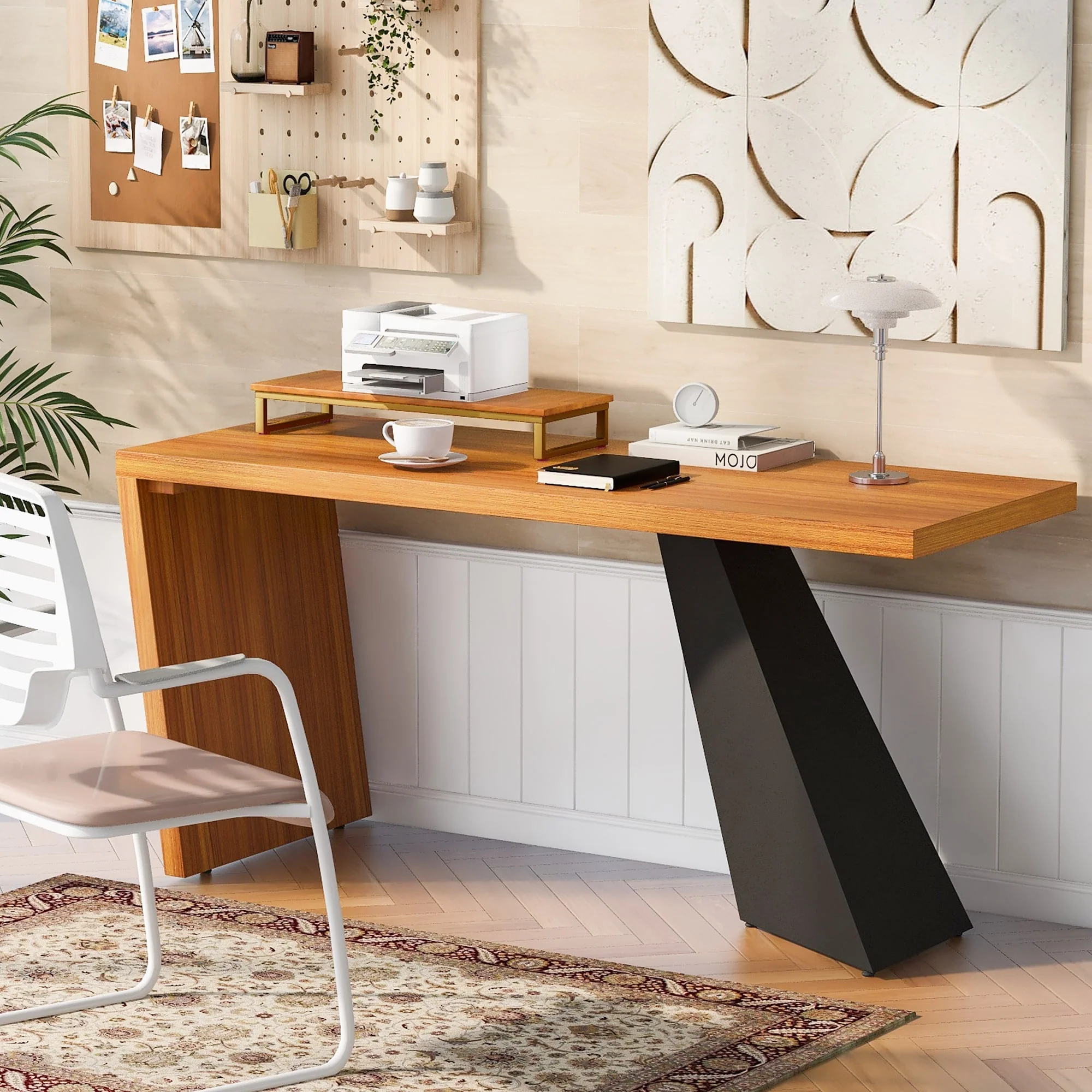 63Modern Executive Desk ,Rustic Industrial Wooden Writing Desk,Study Desk with Monitor Stand,Rectangular Computer Desk