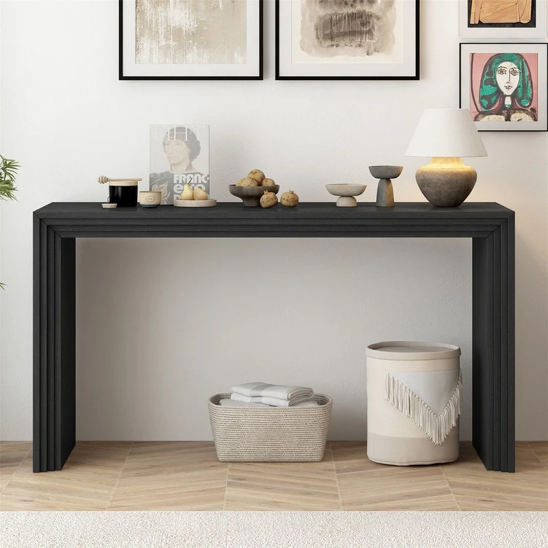 Modern Console Table with Unique Striped Design, Elegant Narrow Sofa Table Rectangular Entryway Table for Living Room
