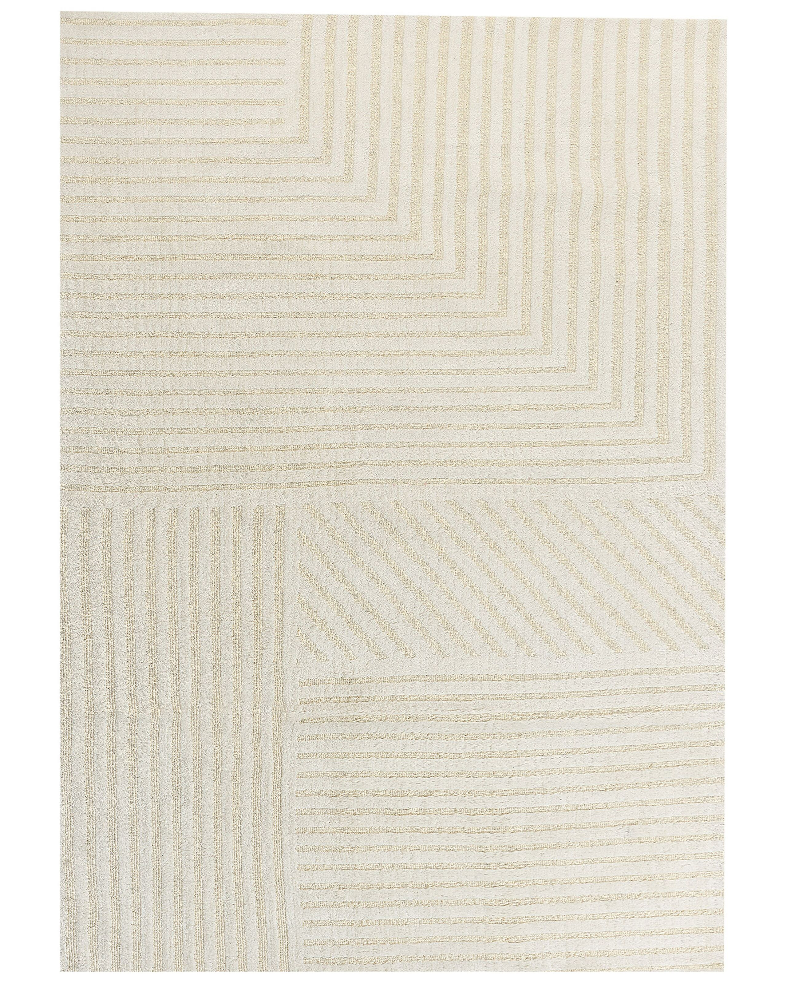 Dywan wełniany wzór w paski 160 x 230 cm beżowy