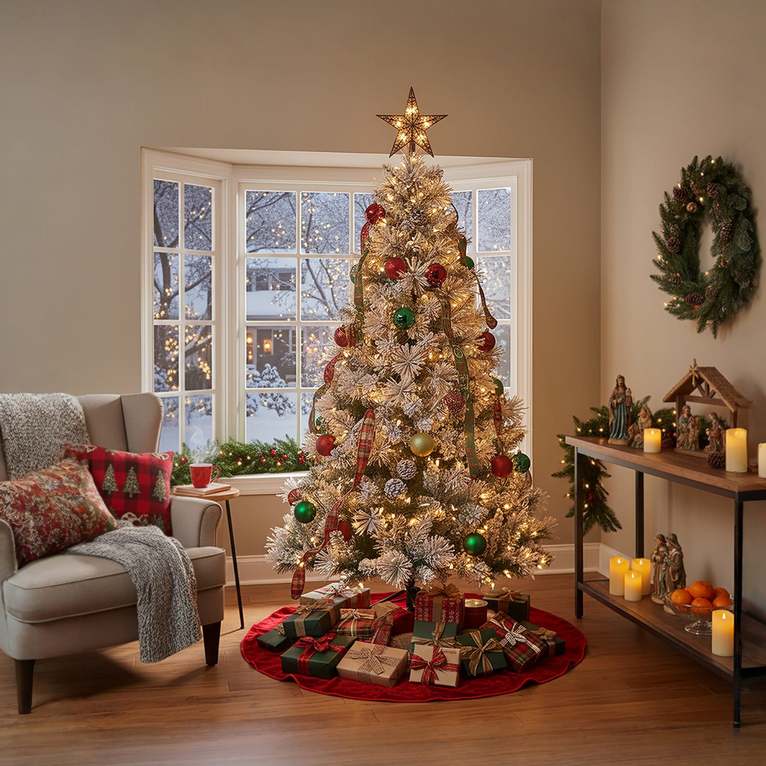 Albero Natale 180 cm innevato pigne Minnesota