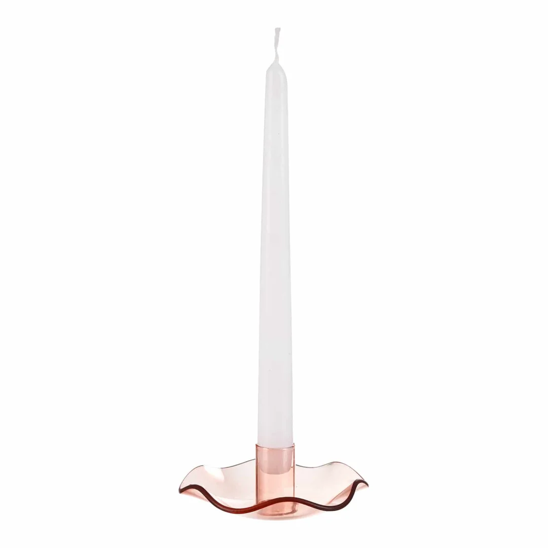Stabkerzenhalter Glaswelle Rosa, ⌀ 12 cm, H 45 mm