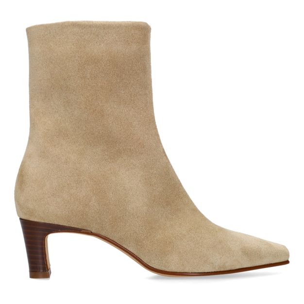 Beige suède enkellaarsjes met hak