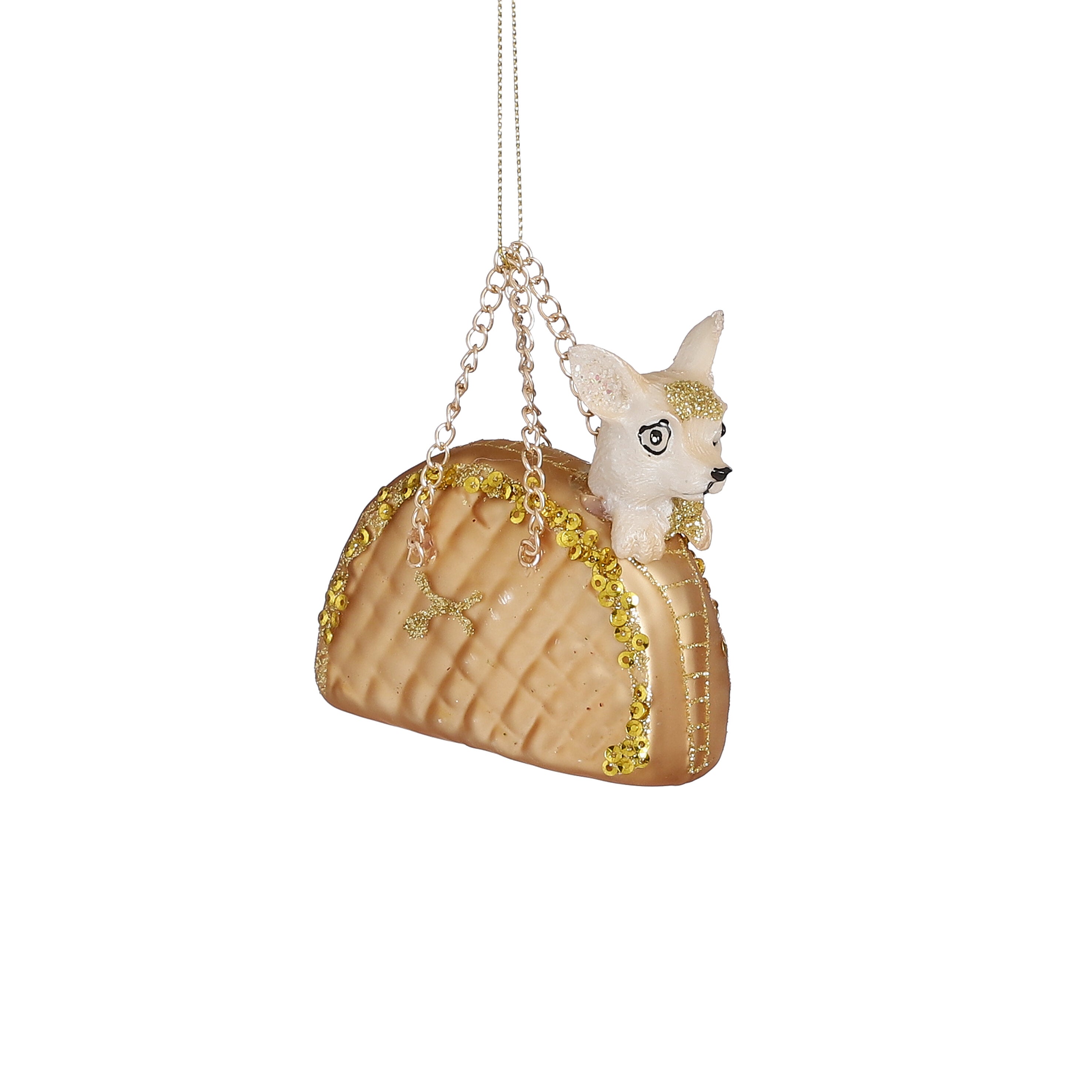 House of Seasons Kerst Ornament Handtas met Hond - L9 x B4 x H8 cm - Goud