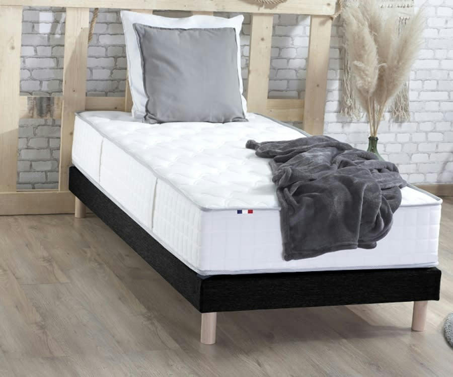 ENSEMBLE ODYSSEE - Ensemble Matelas Ressorts + Mémoire de forme Sommier 90x190 Noir