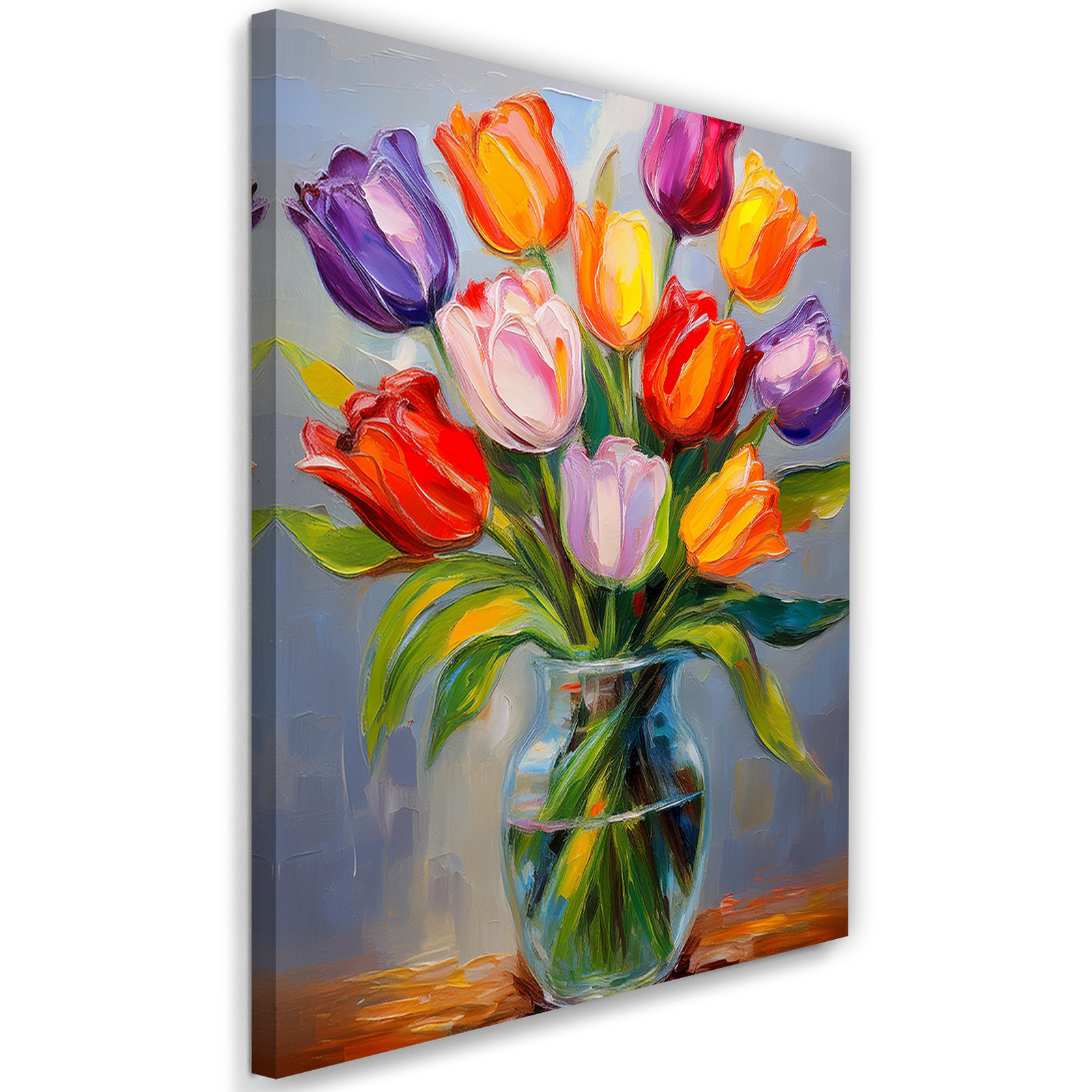 Feeby Obraz na płótnie, Kolorowe Tulipany w wazonie Kwiaty 40x60