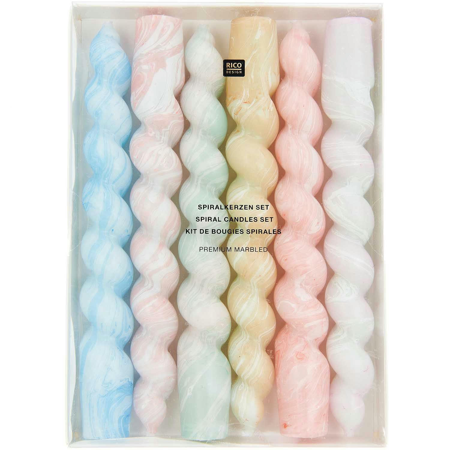- 6 bougies spirales marbrées 18,5 cm