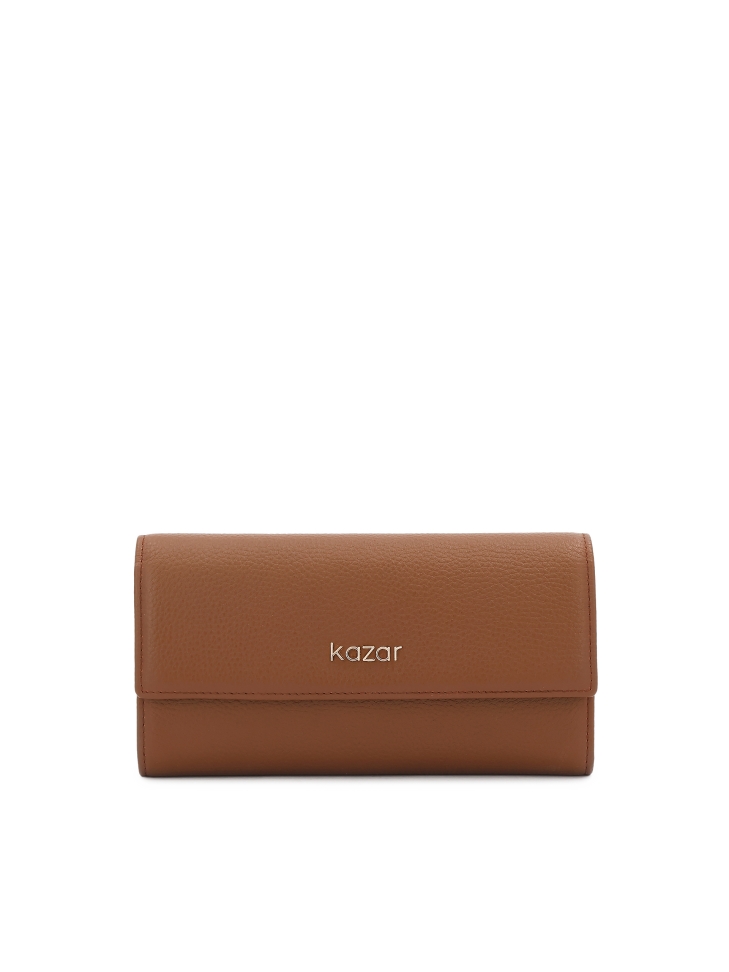 Oblong leather wallet with flap