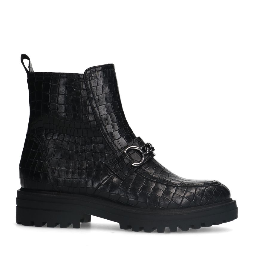 No Stress Zwarte leren boots met crocoprint en chain