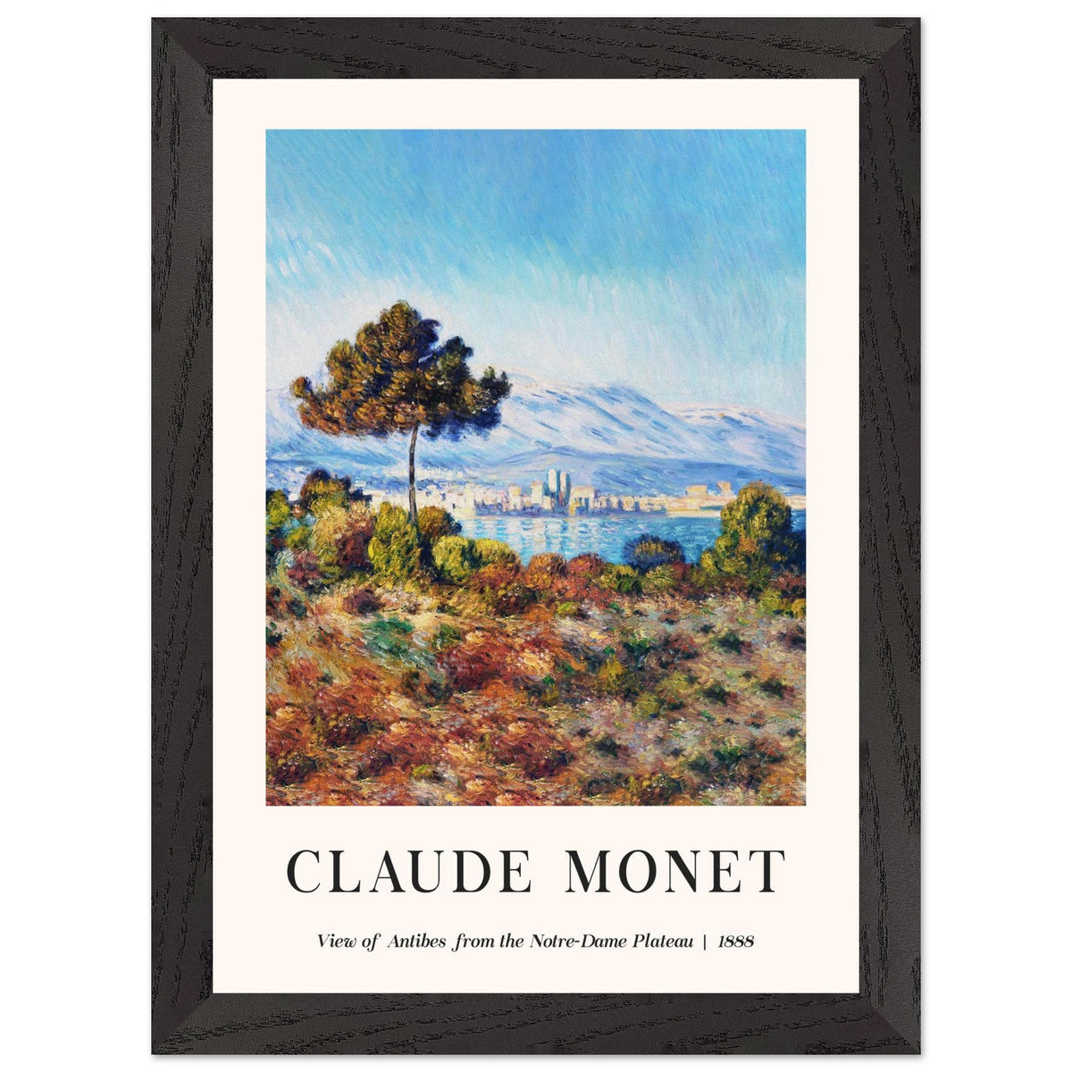 Artfulprints Poster met Lijst Claude Monet - View of Antibes, from the Notre-Dame Plateau  - A4 21x29.7 cm - Blauw