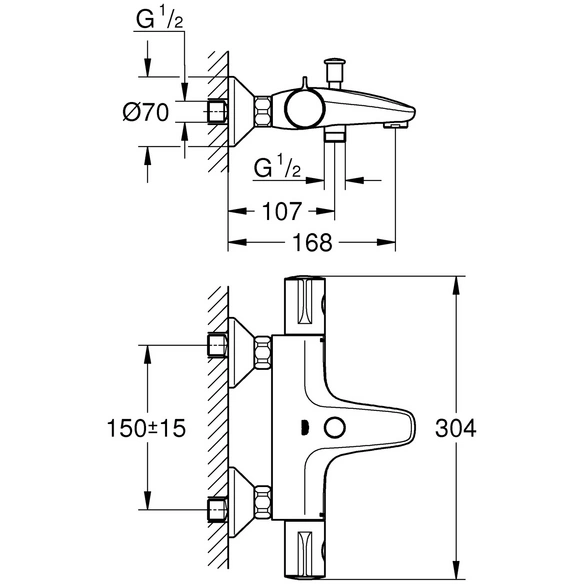 Thermostat-Wannenbatterie »Grohtherm 800«, chromfarben