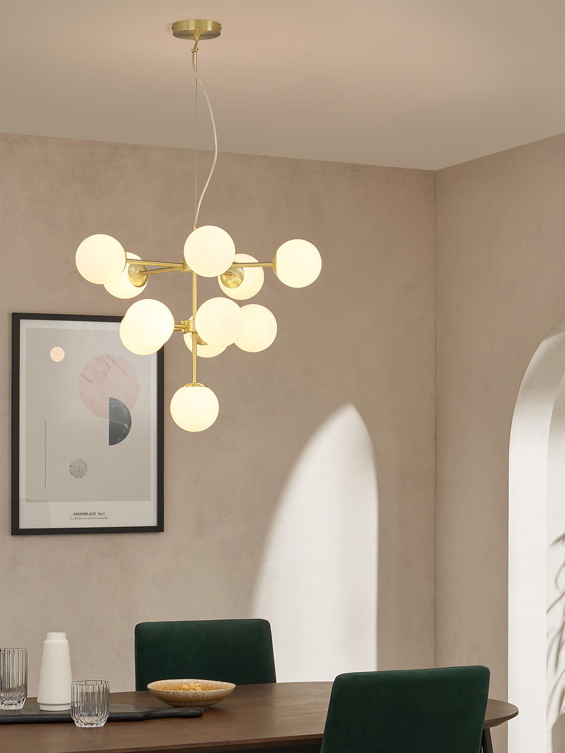Globe Chandelier Ceiling in Brass/Opal