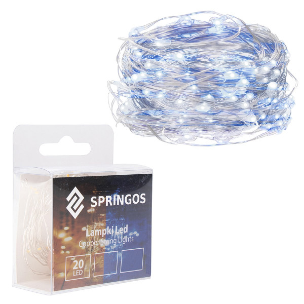 Lampki choinkowe 20 LED druciki mikro białe, niebieskie