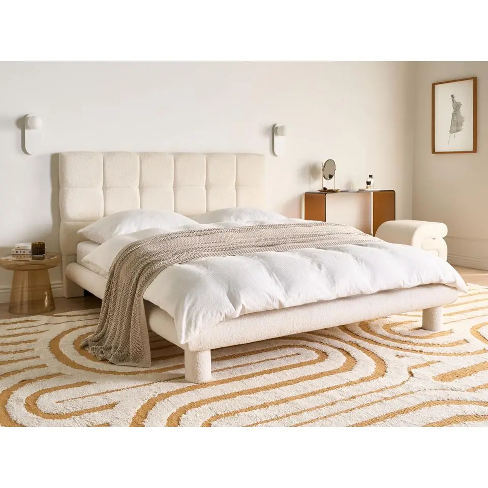 CRESSAT - Tweepersoonsbed - Off-white - 160 x 200 cm - Boucl&eacute;