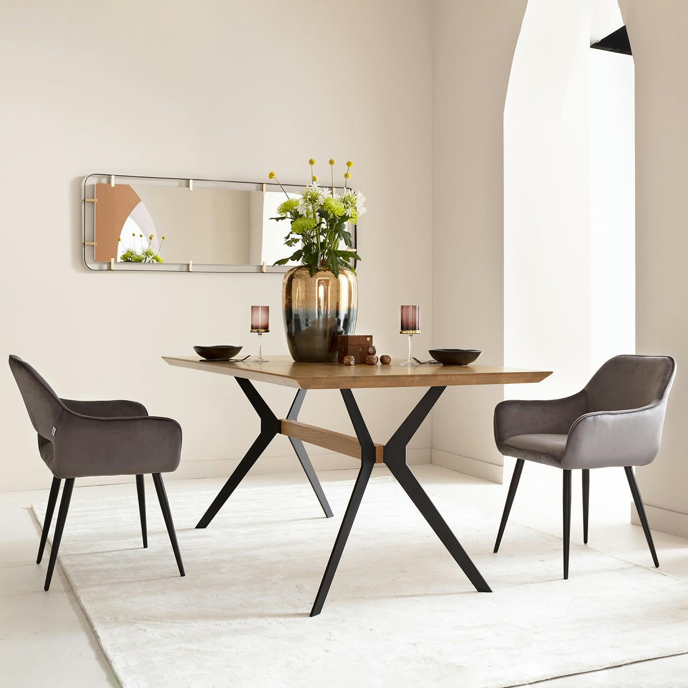 SAN FRANCISCO - Chaise avec accoudoirs en velours gris et acier