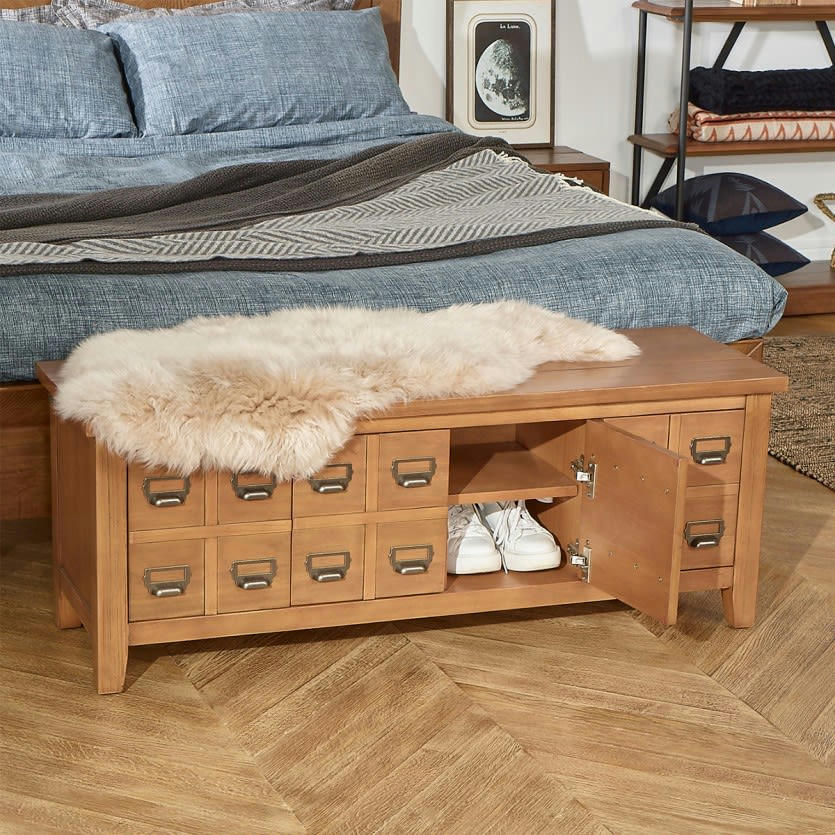 JEAN - Banc à chaussures 4 casiers en bois massif