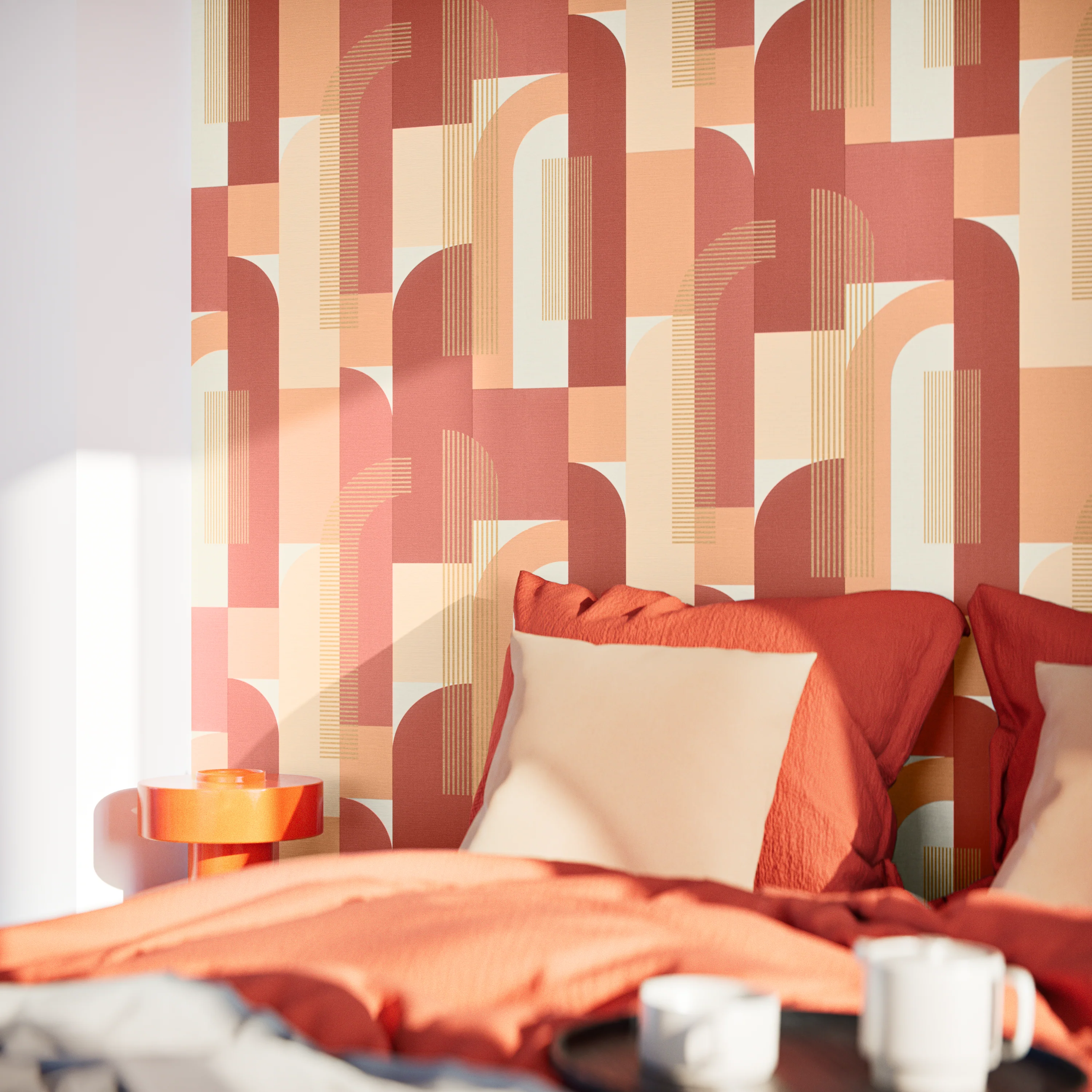 Papier peint intissé LUKAS coloris Terracotta et doré