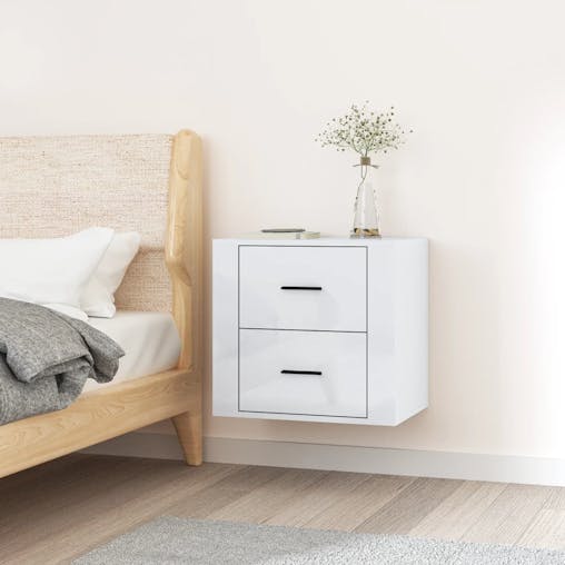 NNEVL Wall-mounted Bedside Cabinet High Gloss White 50x36x47 cm