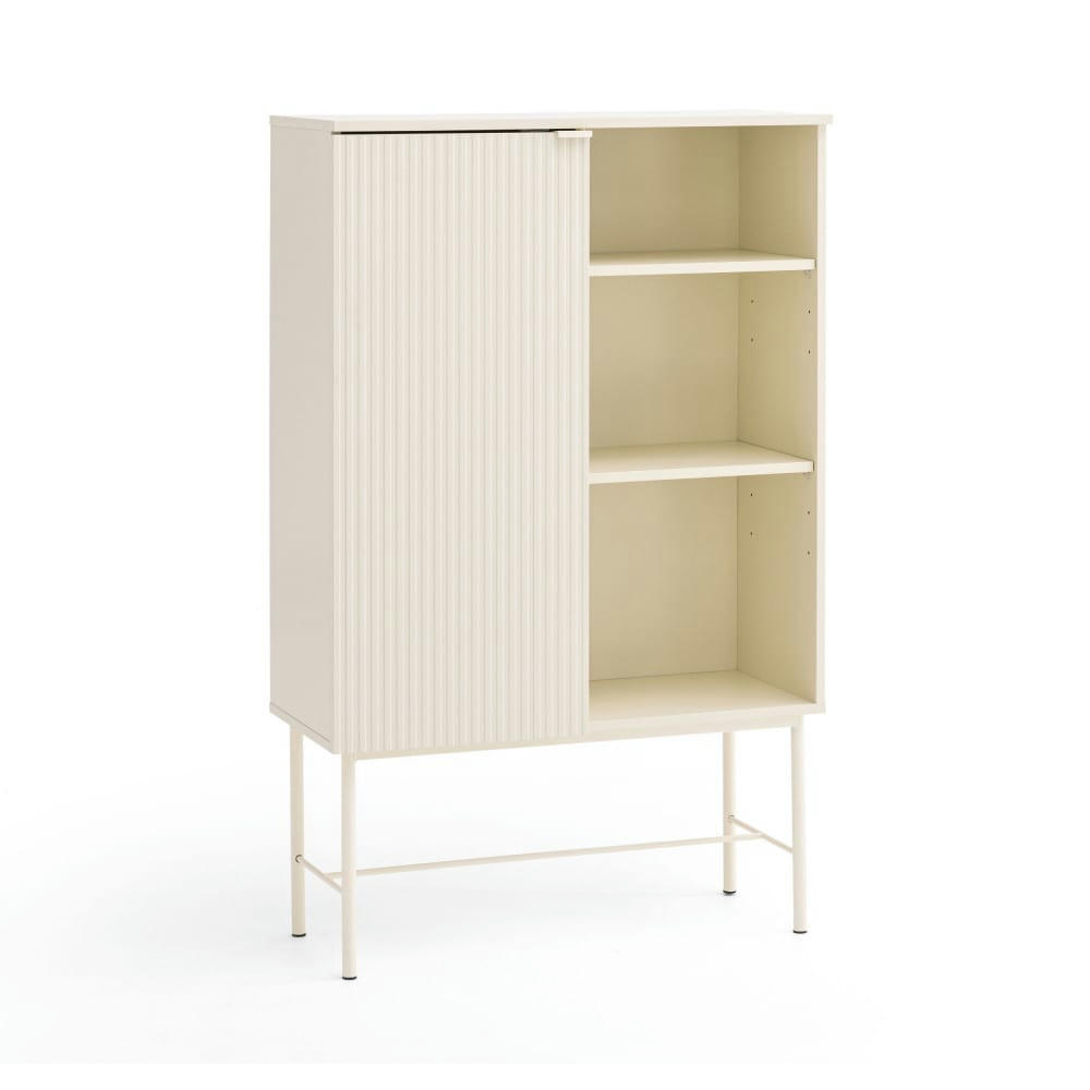 MOLLY - Buffet haut 1 porte, 3 niches en bois et métal H130cm crème