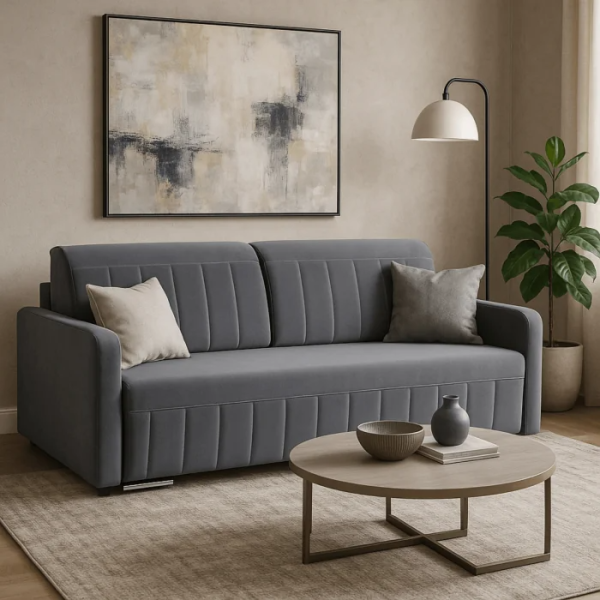Sofa Kanapa Rozkładana z Funkcją Spania Wersalka Dwuosobowa Szara LUMO
