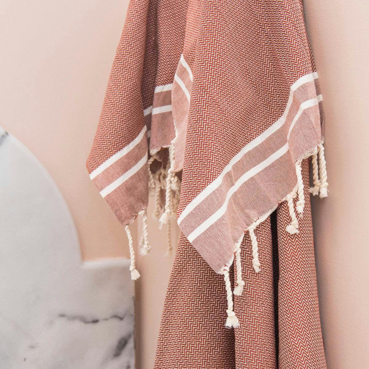 STOCKHOLM - Set bain, 1 fouta + 2 serviettes coton  100x200 tomette