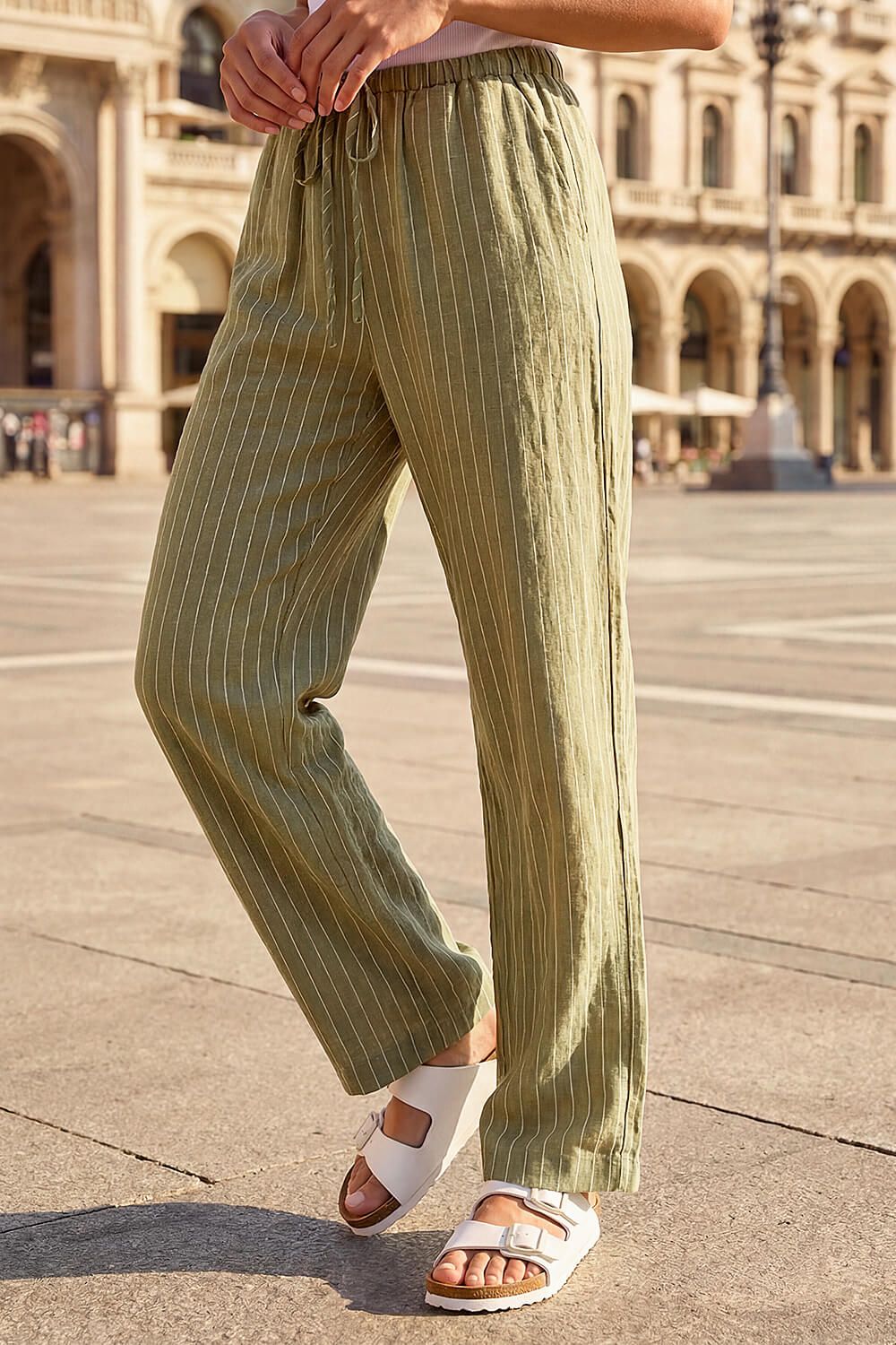 Roman Petite Stripe Pull On Stretch Trouser