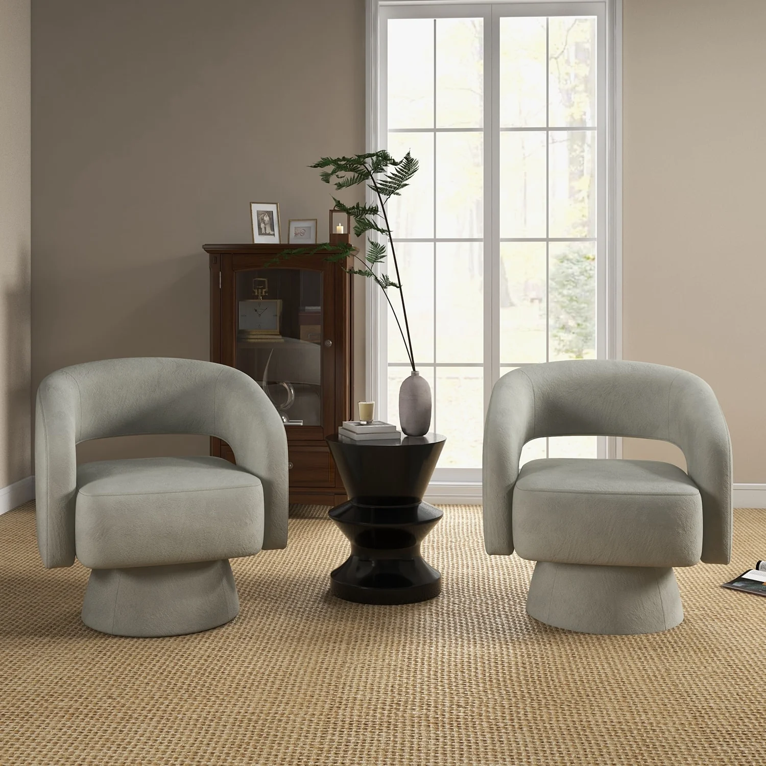 360 Degree Swivel Barrel Upholstered Modern Armchair