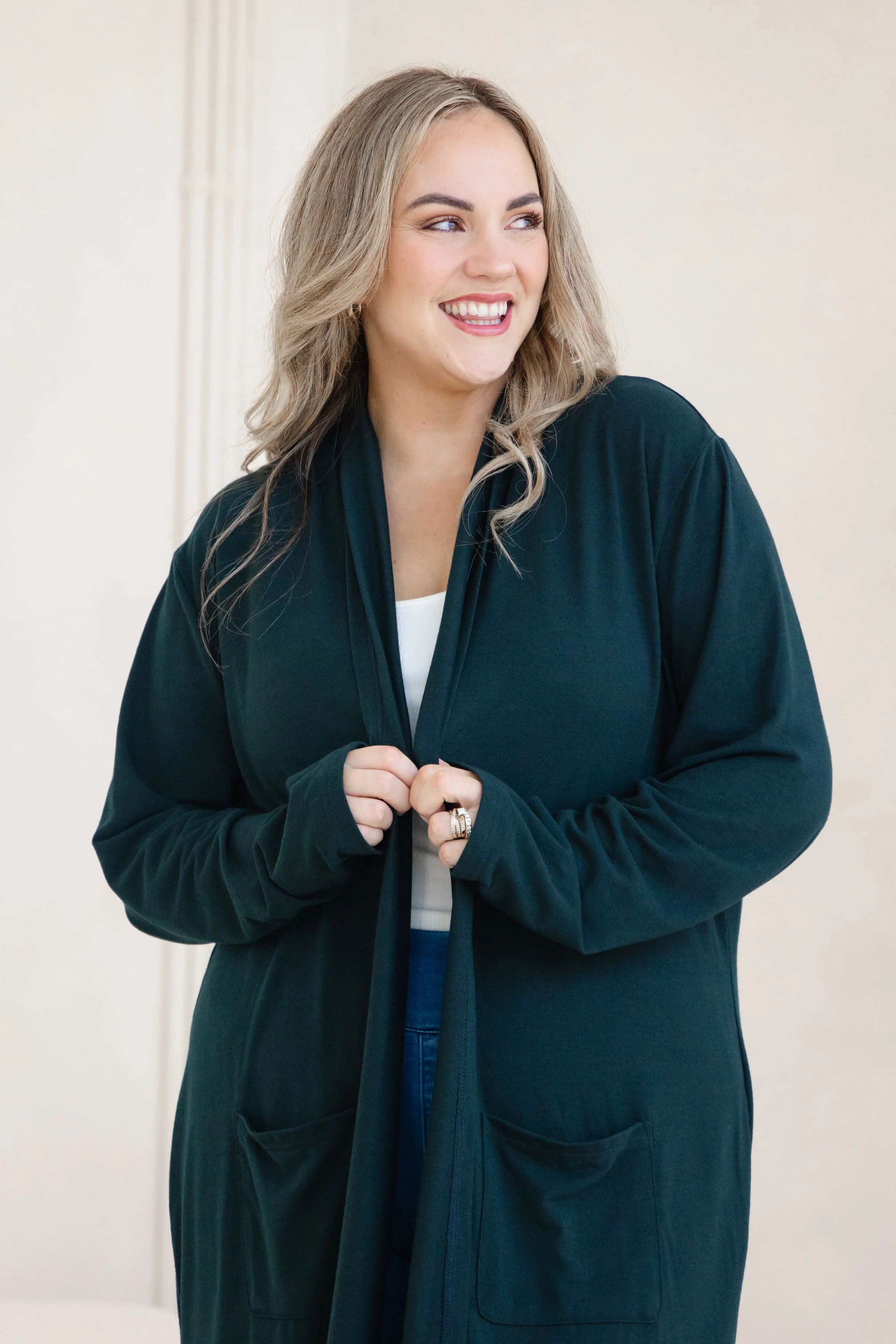 Jane Cardi Maxi Length in Deep Emerald