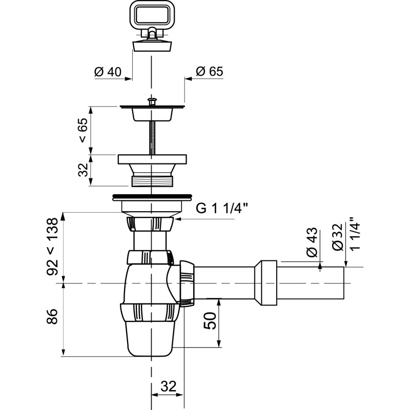 Bonde avec bouchon et siphon pour lavabo WIRQUIN