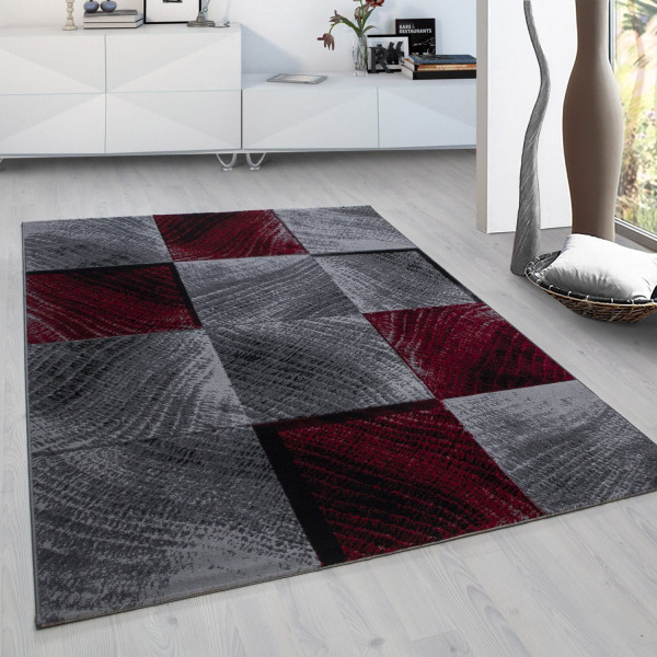 Dywan nowoczesny Plus kwadraty szaro-czerwony 200cm x 290 cm