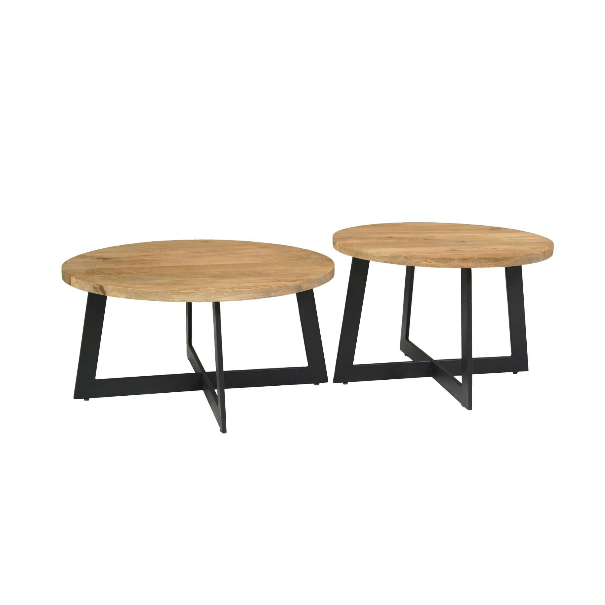 Table basse ronde en bois avec pied en croix (lot de 2) ALMA