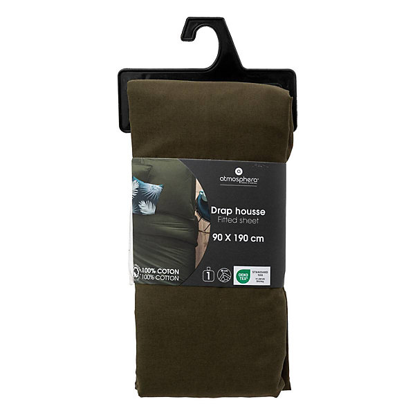 Drap-housse Carina en coton 90x190cm vert kaki - Atmosphera