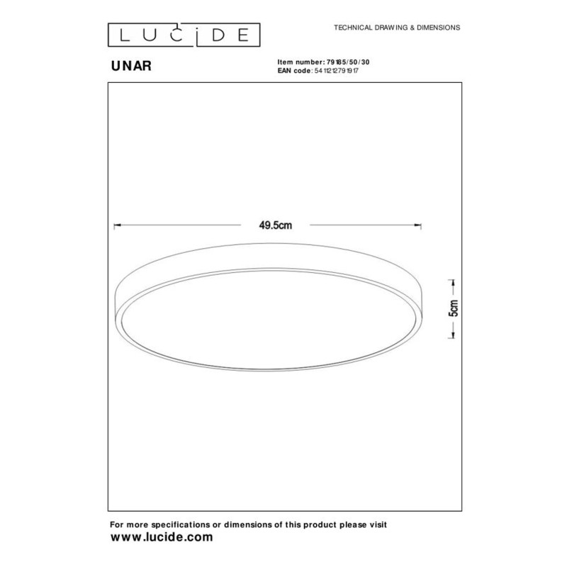 Plafonnier LED Unar noir Ø 50 cm 36 W LUCIDE