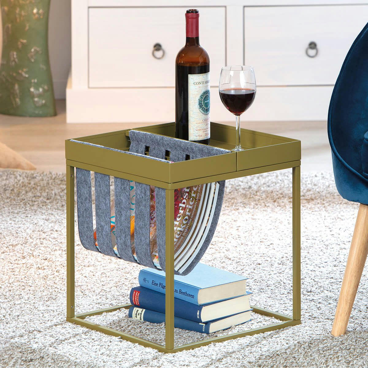 STACIO - Table  d'appoint verte avec porte-brochure