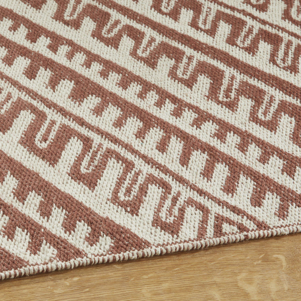 - Tapis jacquard en coton et en jute rouge et beige, 140x200