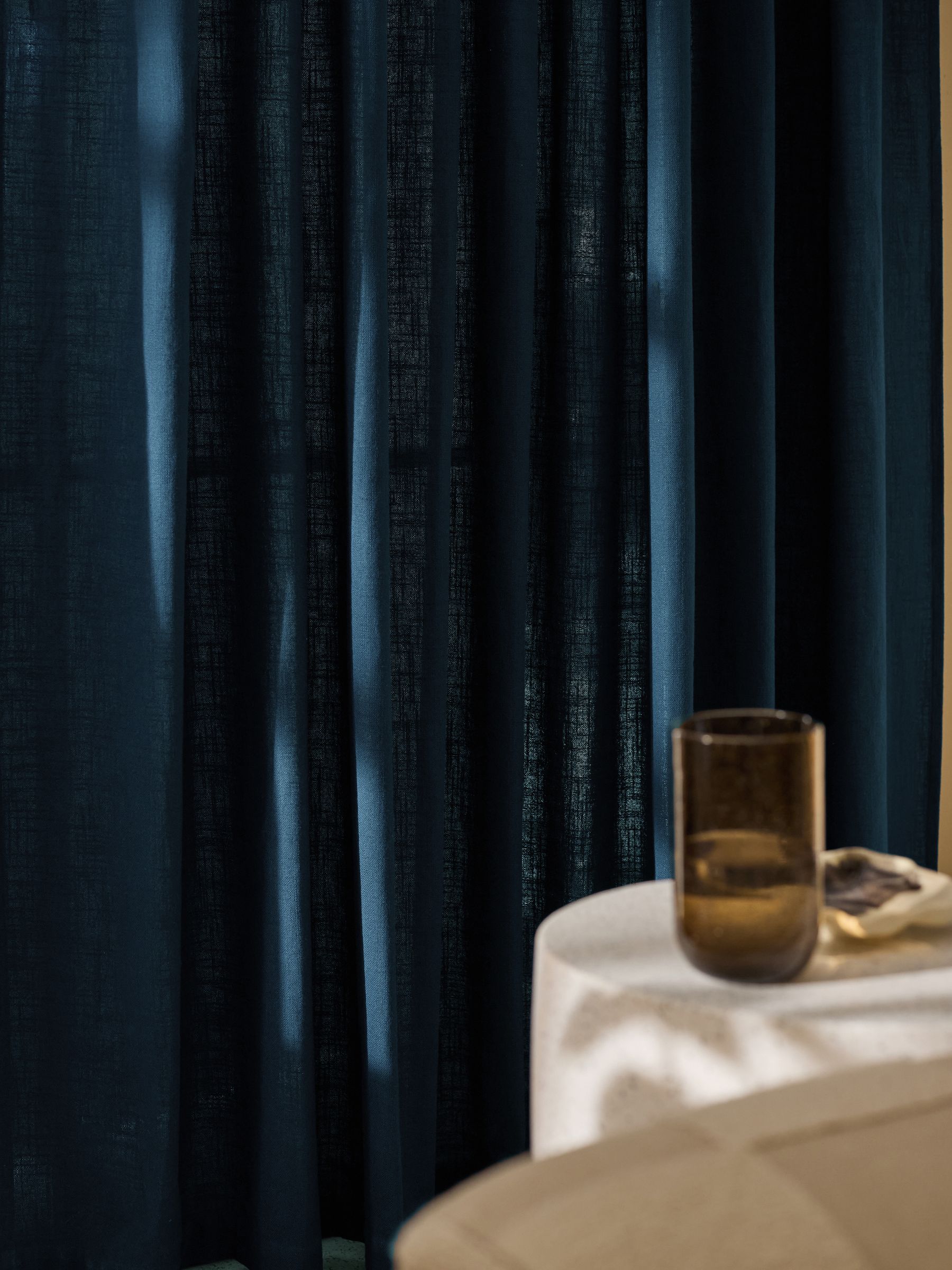 Hadlo Textured Cotton Tab Top Curtains in Navy Blue