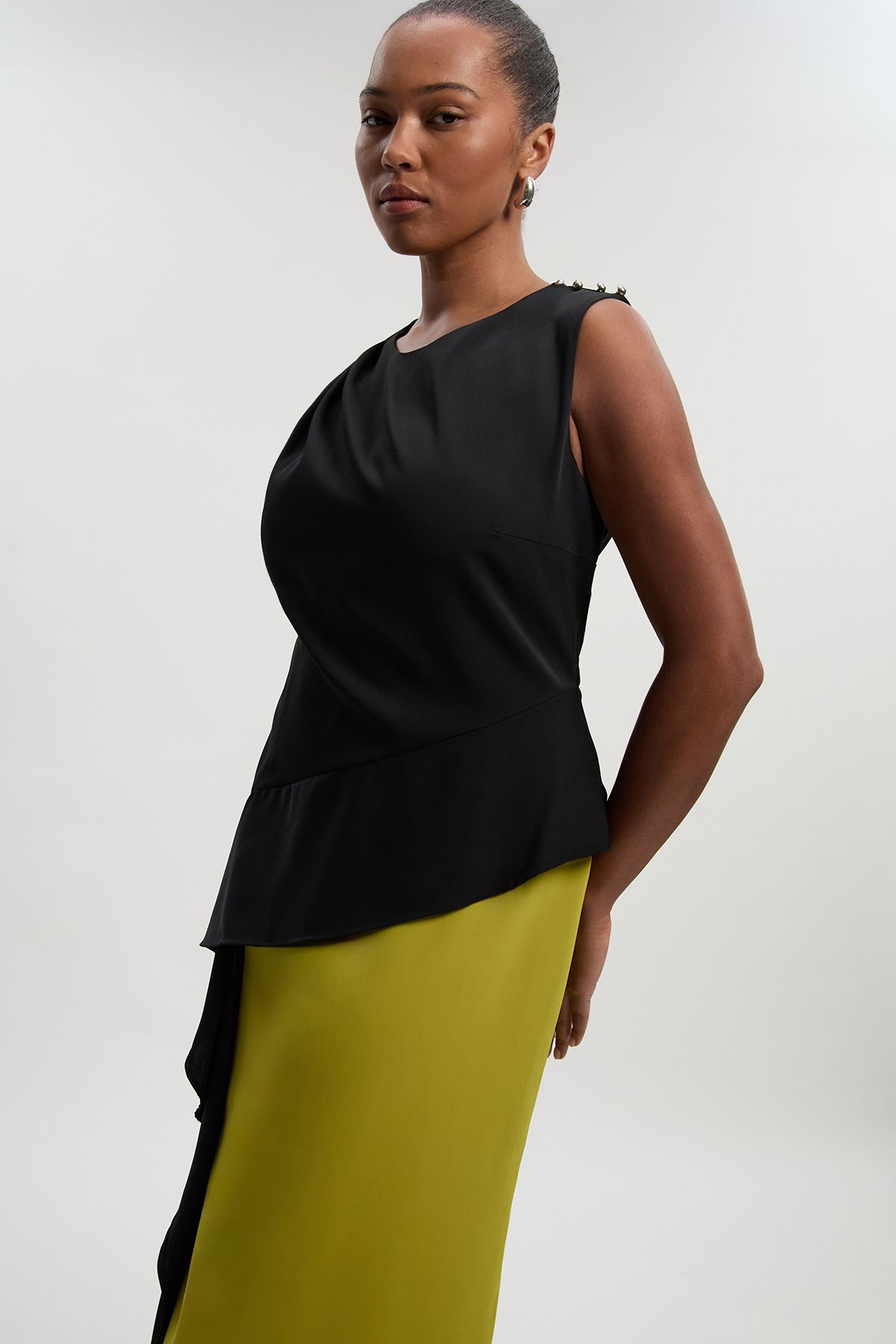 KarenMillen Plus Size Soft Tailored Asymmetric Neck Draped Waist Detail Midi Dress
