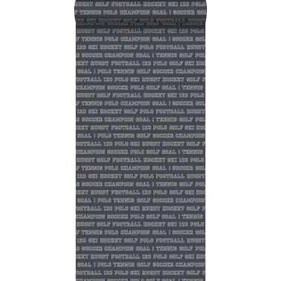ESTAhome behang - sport teksten - vergrijsd blauw - 53 cm x 10,05 m