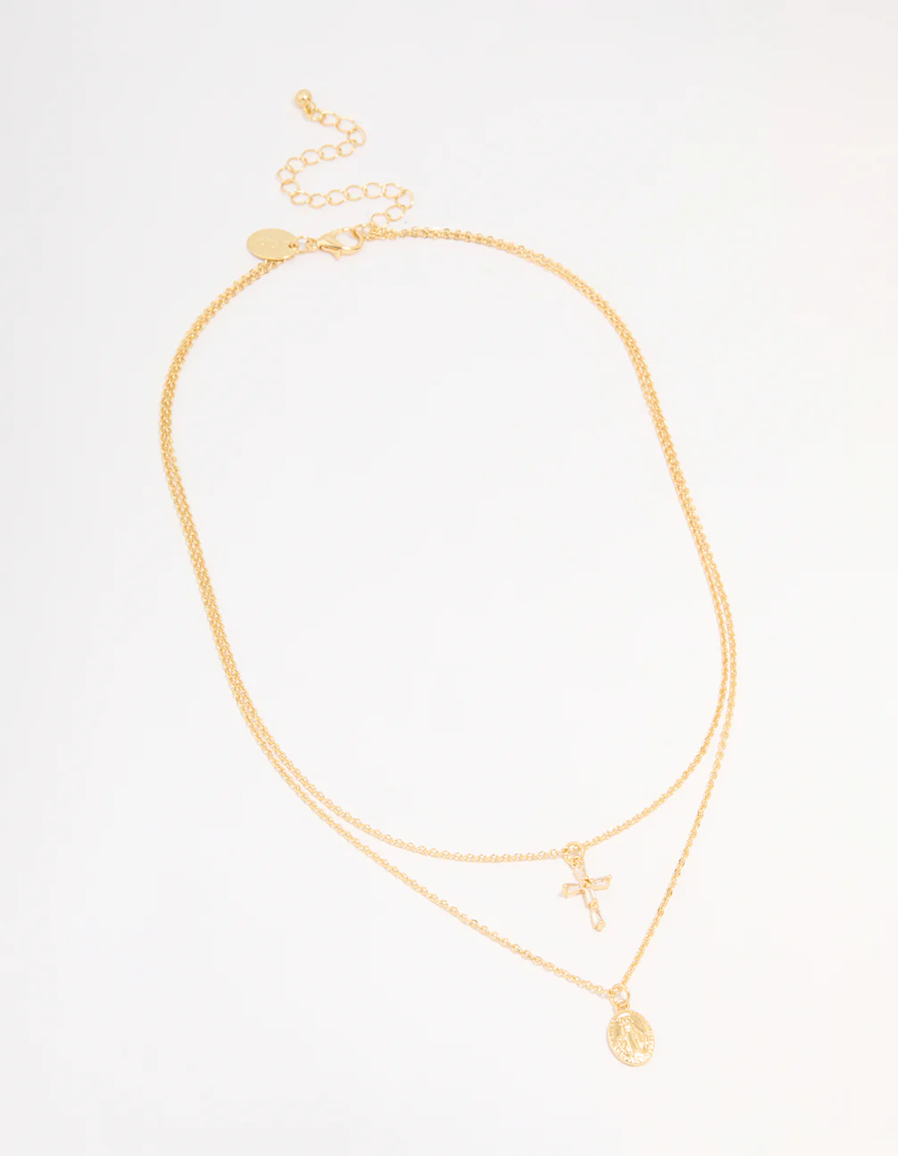 Gold Plated Cross & Mary Layered Necklace